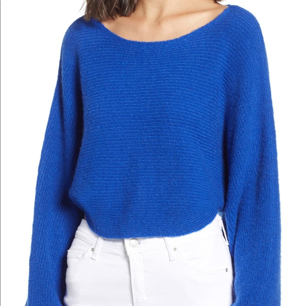 Crop Dolman Pullover Cropped Blue Sweater